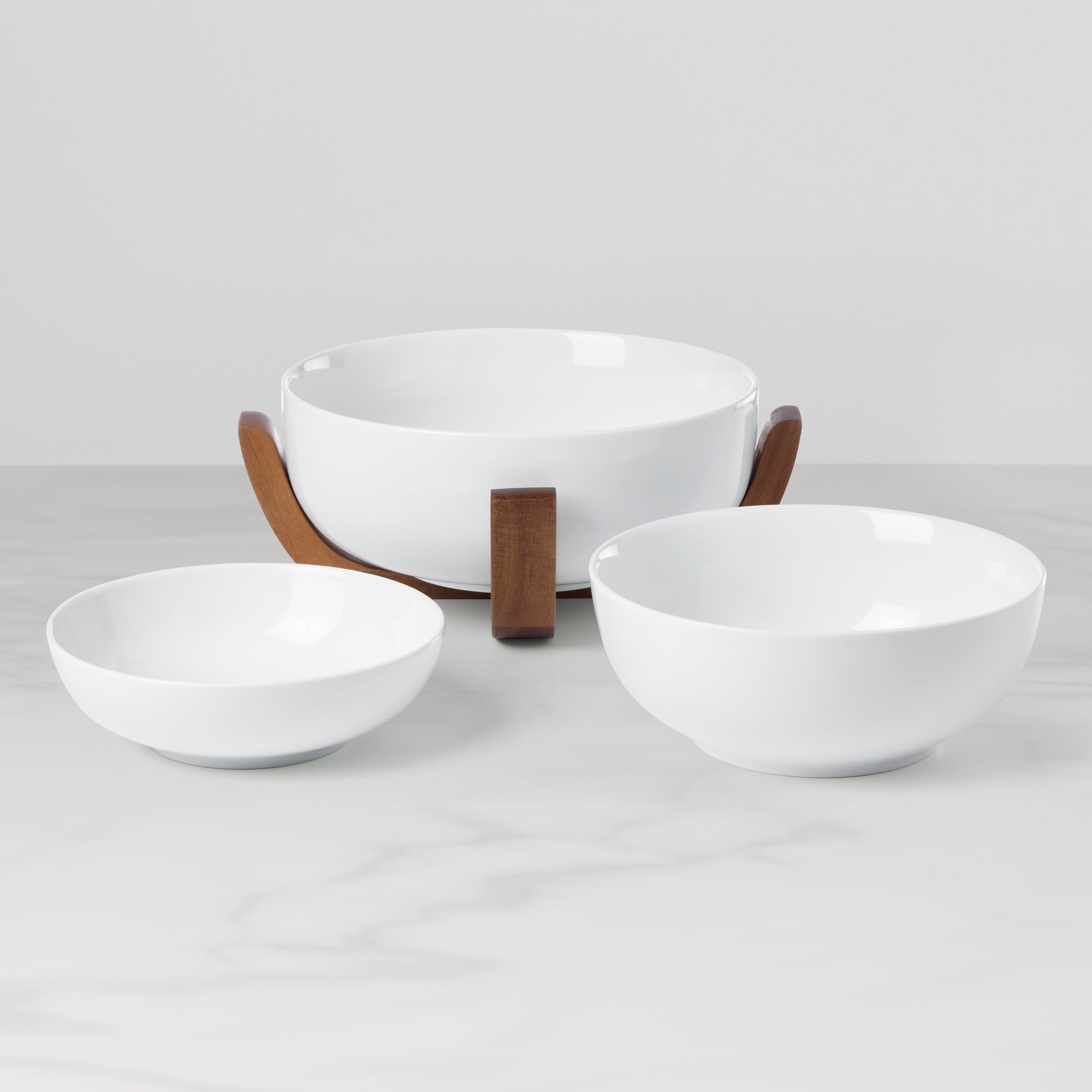 Lenox Premium 24 Seven White 3-Piece Nesting Bowl Set with Wood Stand - Image 2