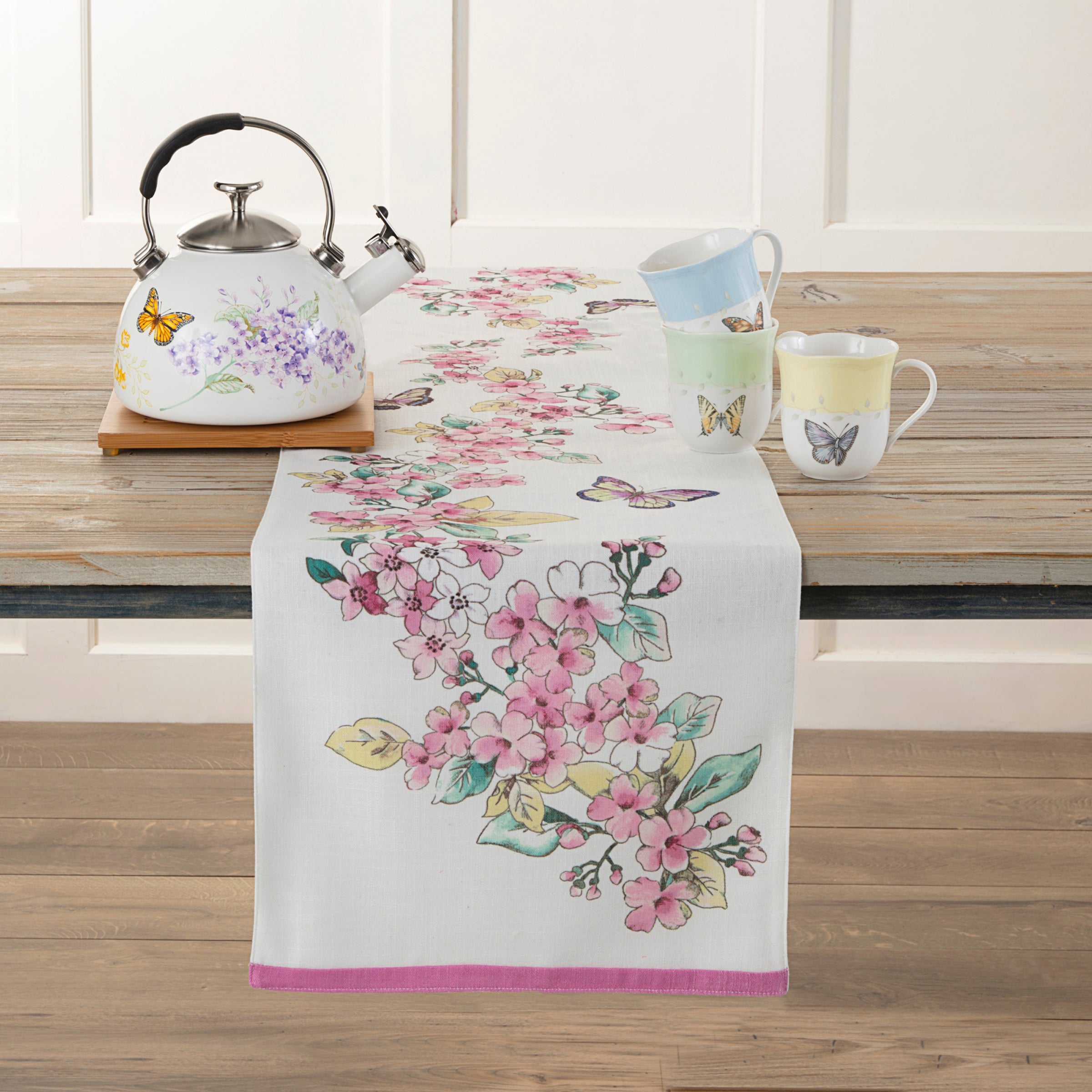 Lenox Premium Butterfly Meadow Floral 14x72 Table Runner