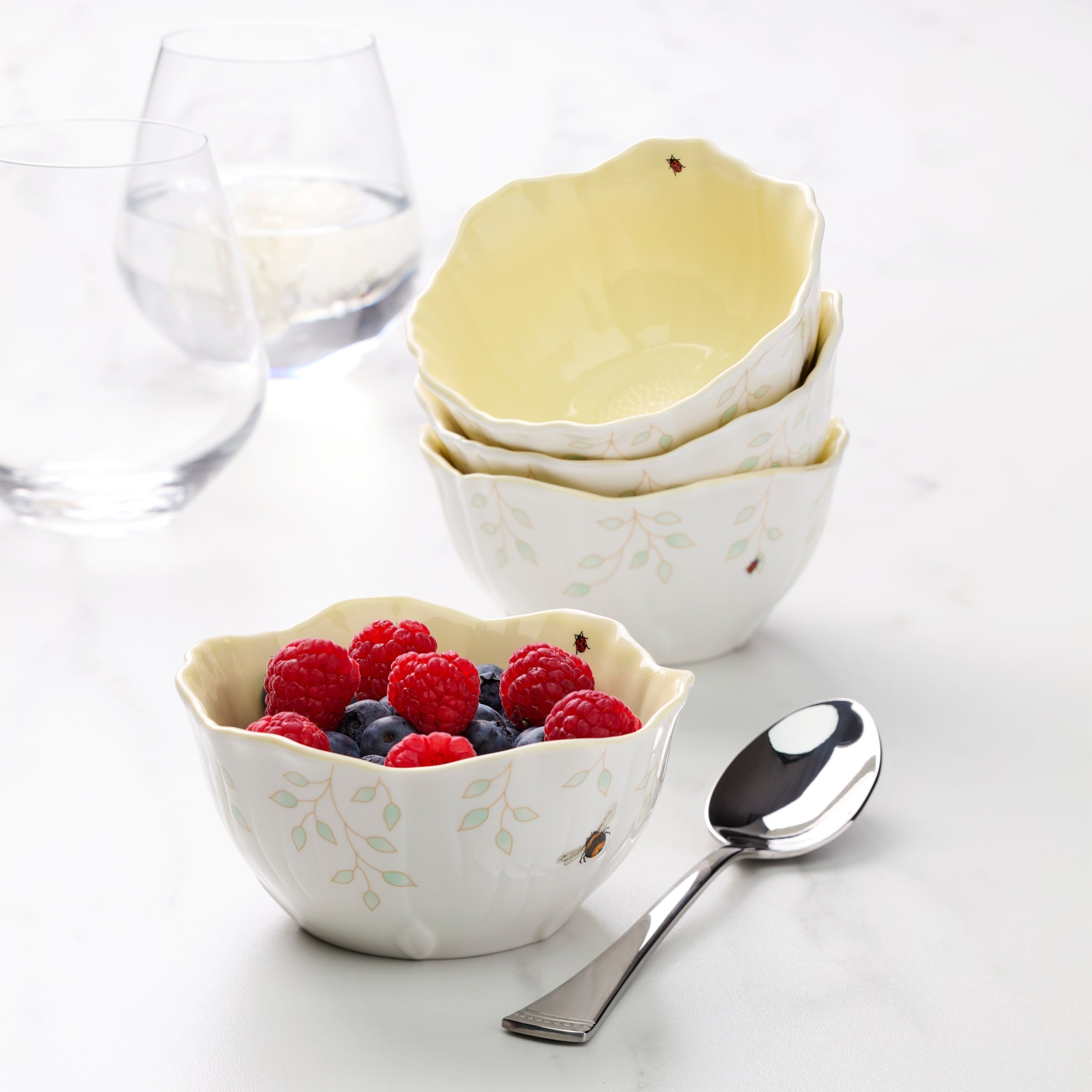 Lenox Premium Butterfly Meadow Floral Yellow Dessert Bowls, Set of 4 - Image 2