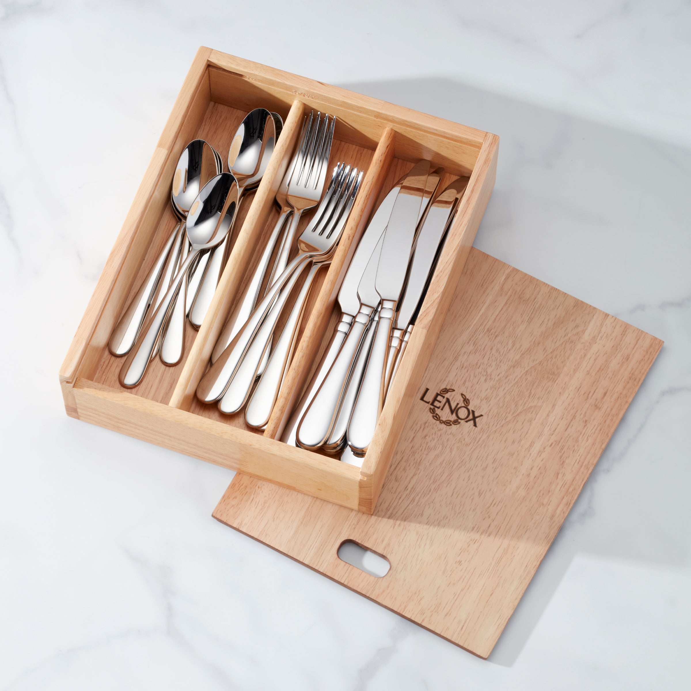 Lenox Premium Studio 1414 Mirror 24 Piece Flatware Set with Caddy