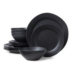 Lenox Premium Ridge Black 12-Piece Dinnerware Set