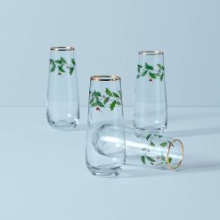 Lenox Premium Holiday Stemless Flute Glasses, Set of 4
