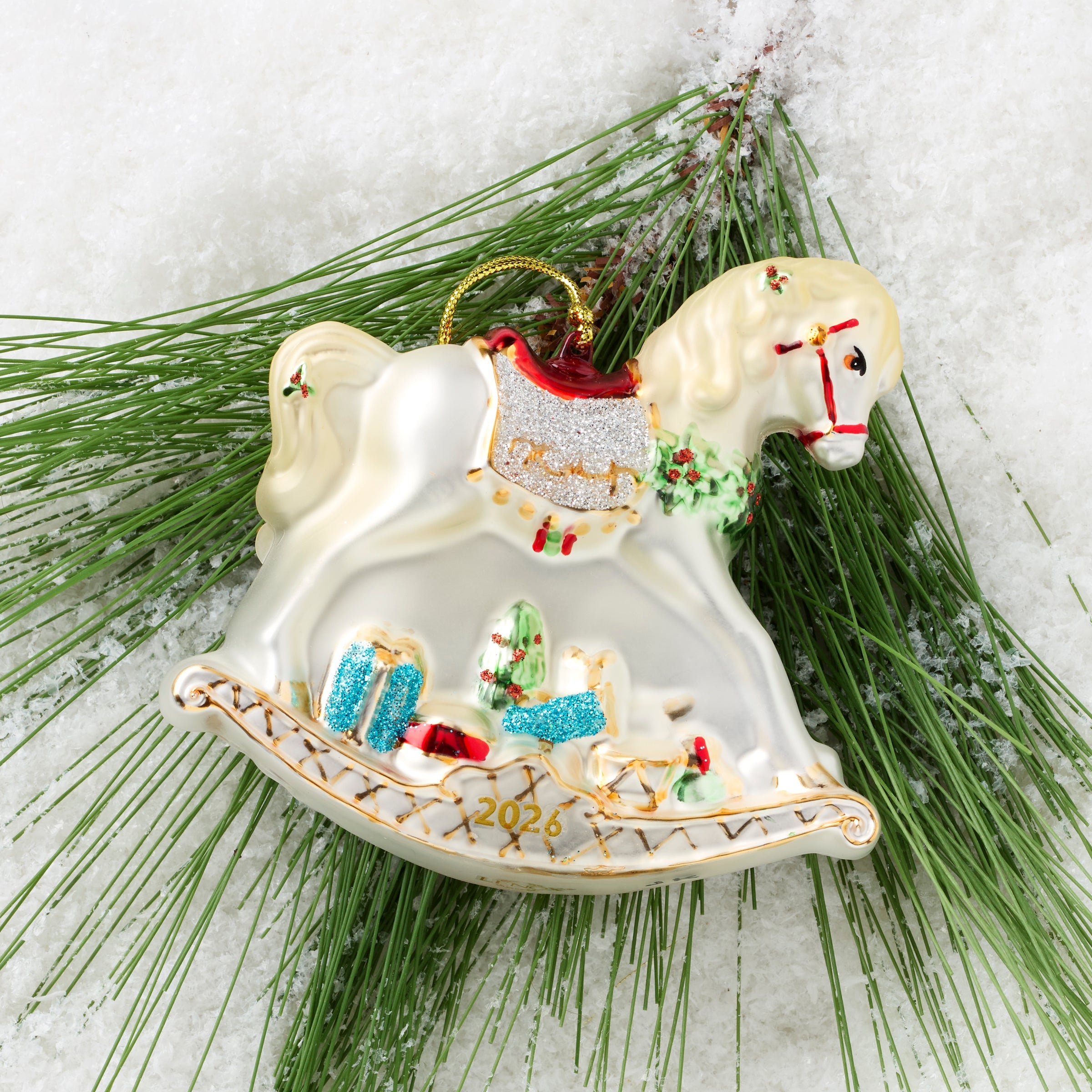 Lenox Premium 2026 Retro Blown Glass Baby's 1st Rocking Horse Ornament - Image 3