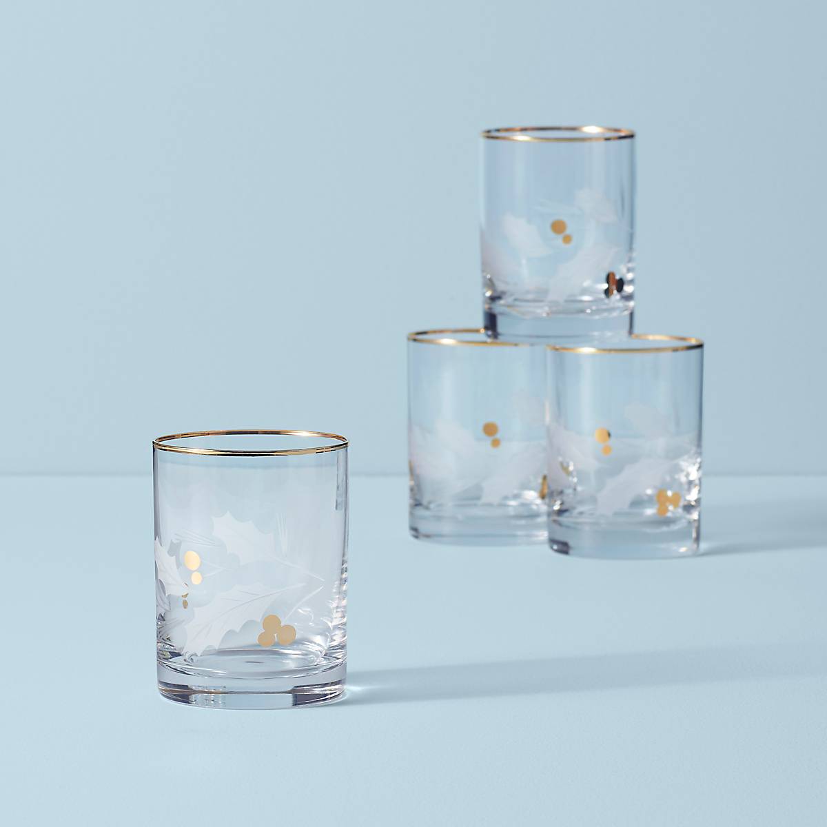 Lenox Premium Holiday Gold Double Old Fashion Glasses, Set of 4