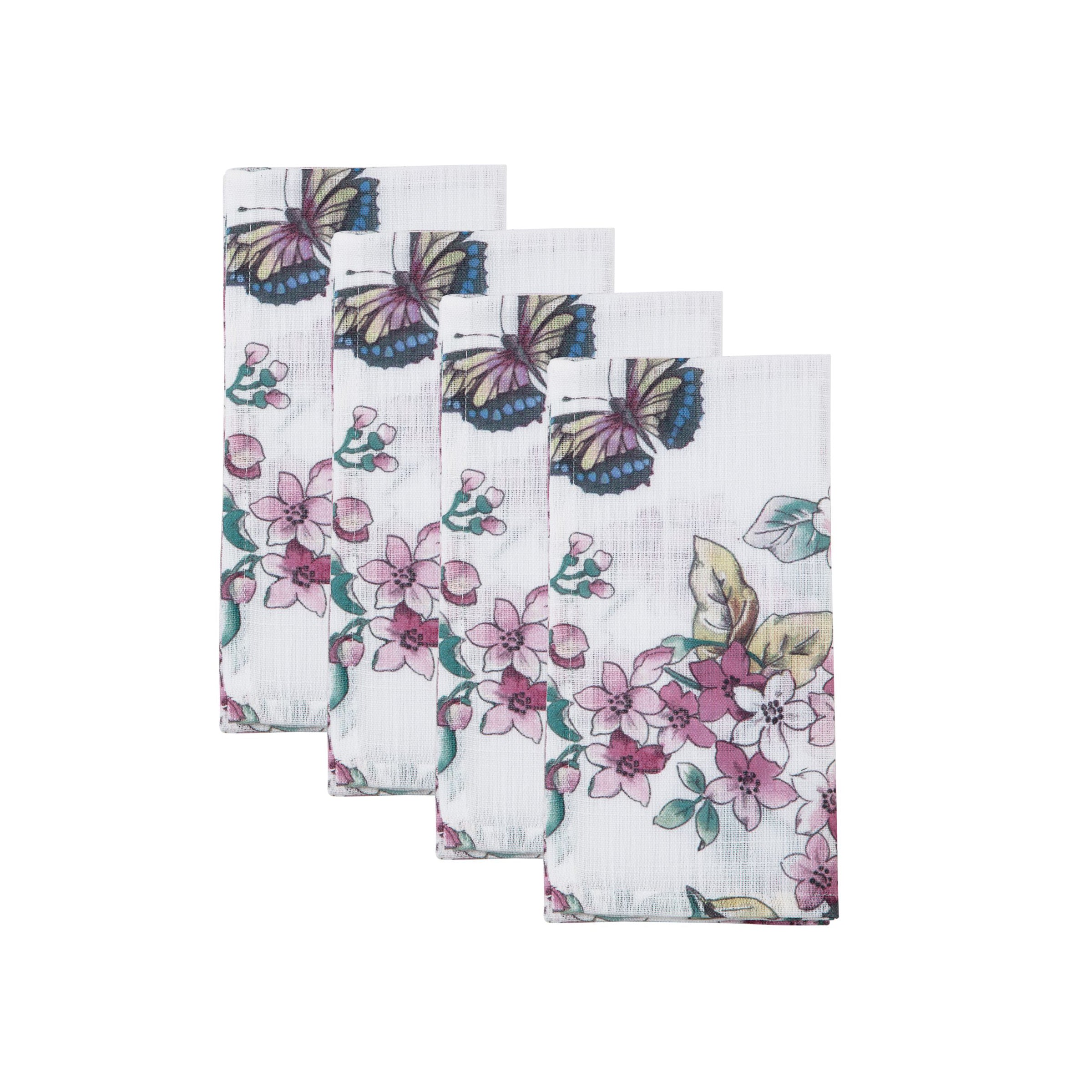 Lenox Premium Butterfly Meadow Floral Dinner Napkins, Set of 4