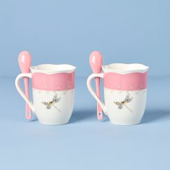 Alternative view of Lenox Premium Butterfly Meadow Pink Mugs with Spoons, Set of 2