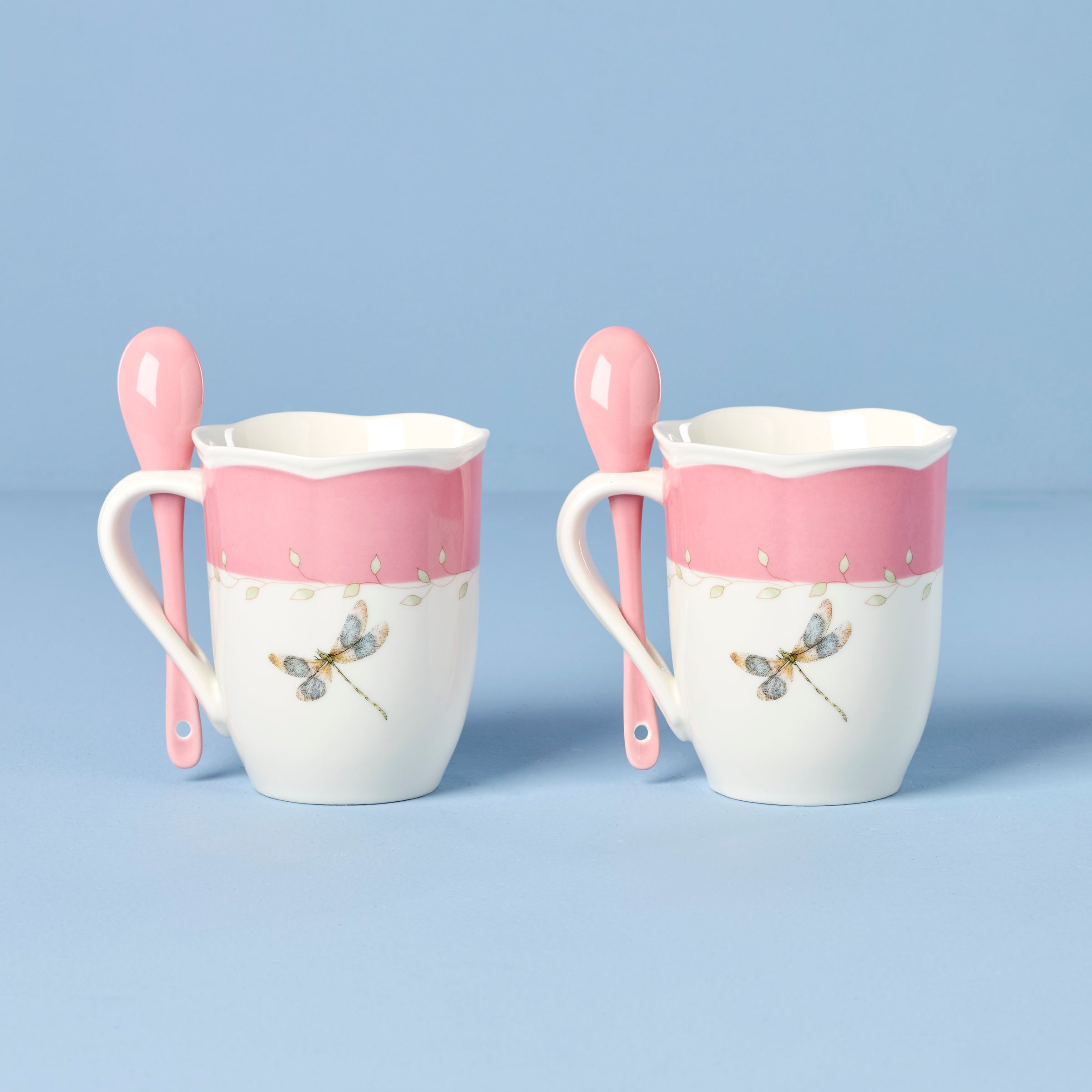 Lenox Premium Butterfly Meadow Pink Mugs with Spoons, Set of 2 - Image 2