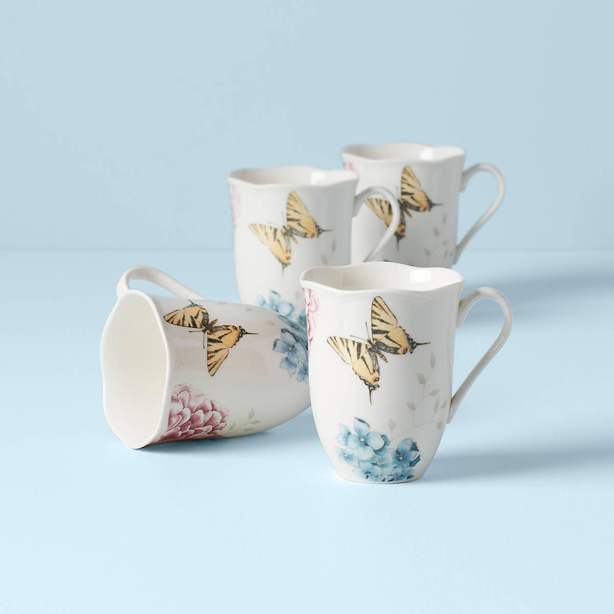 Lenox Premium Butterfly Meadow Hydrangea Mugs, Set of 4