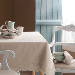 Lenox Premium French Perle Linen Embroidered 60x120 Tablecloth