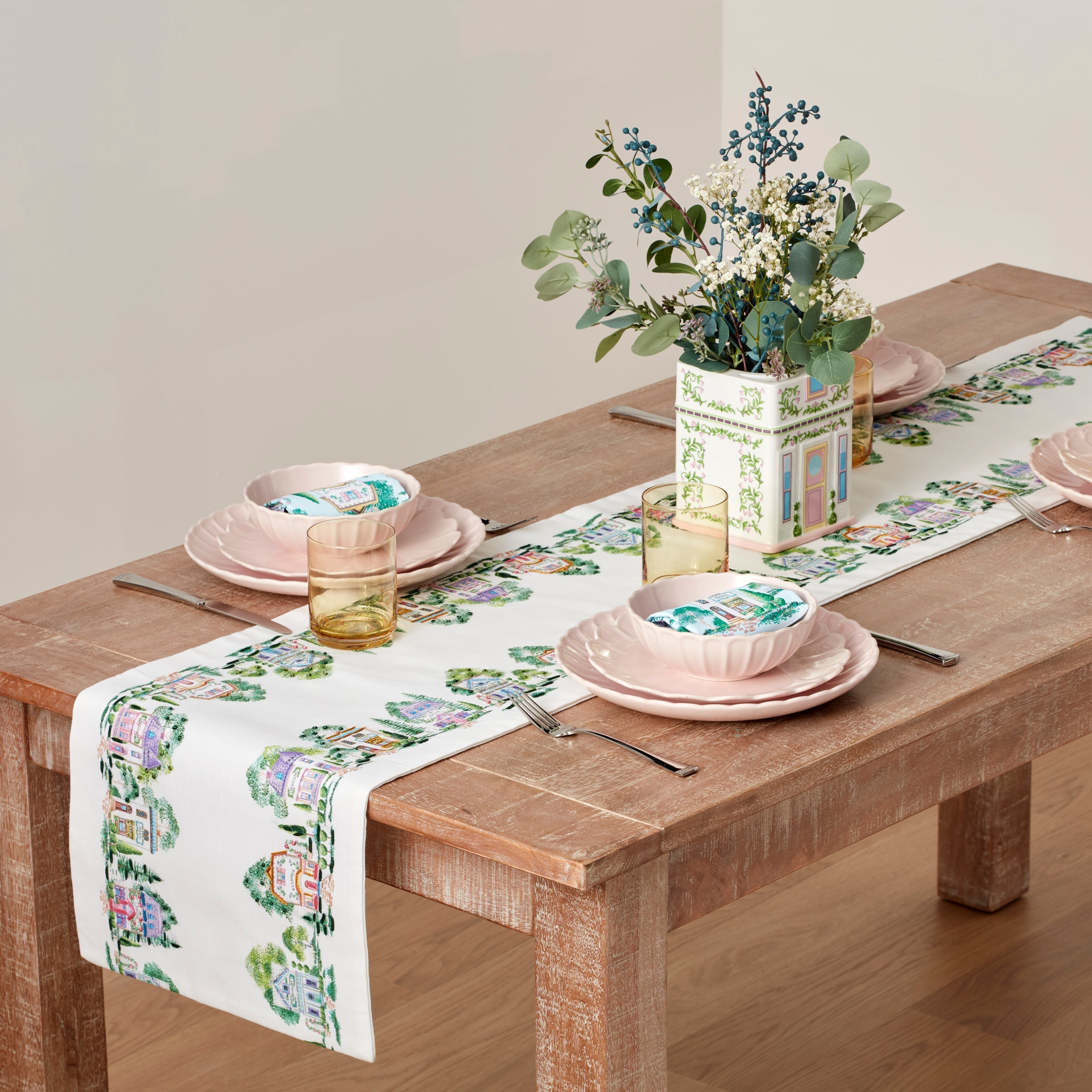 Lenox Premium Lenox Spice Village Print Embroidered 14x70 Table Runner