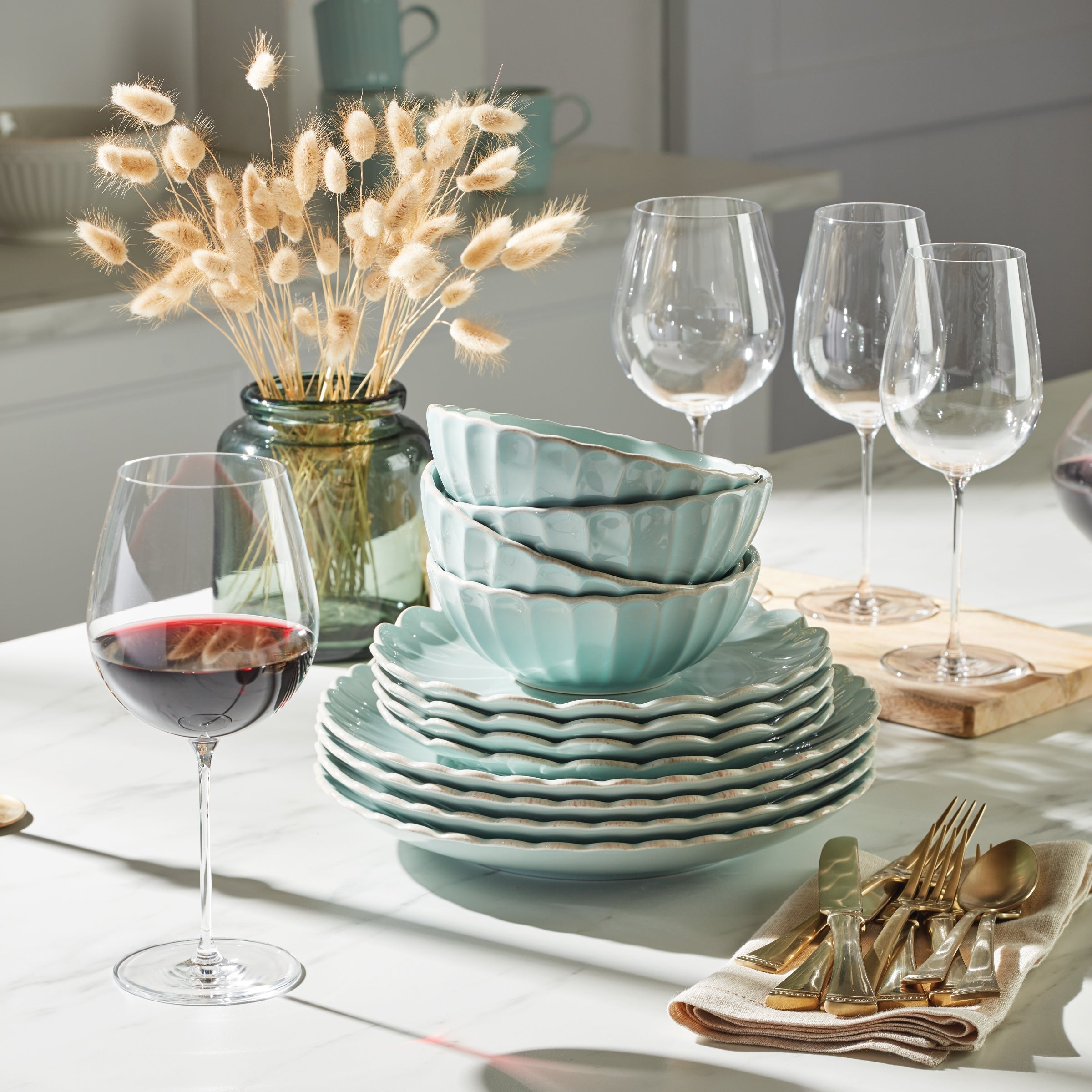 Lenox Premium French Perle Scallop Ice Blue 12-Piece Dinnerware Set - Image 7