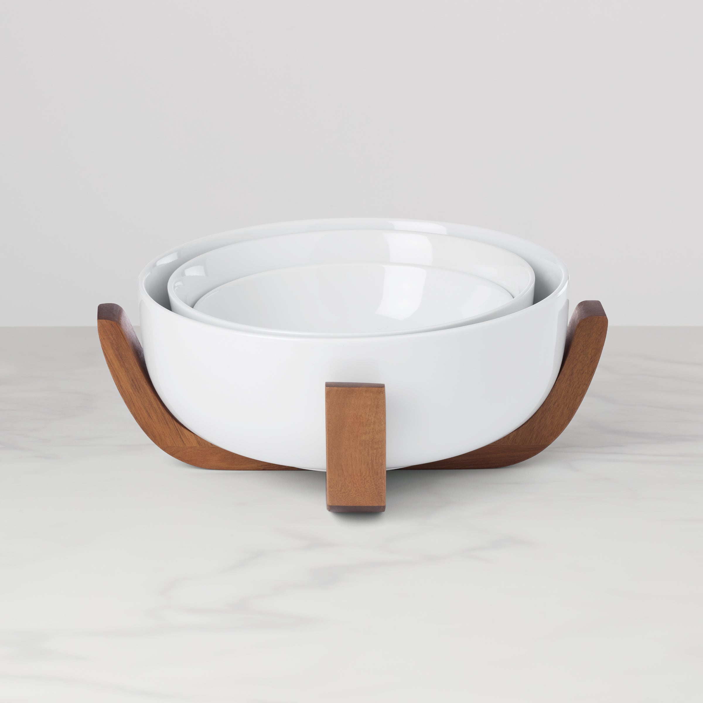 Lenox Premium 24 Seven White 3-Piece Nesting Bowl Set with Wood Stand