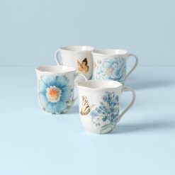 Lenox Premium Butterfly Meadow Blue Mugs, Set of 4