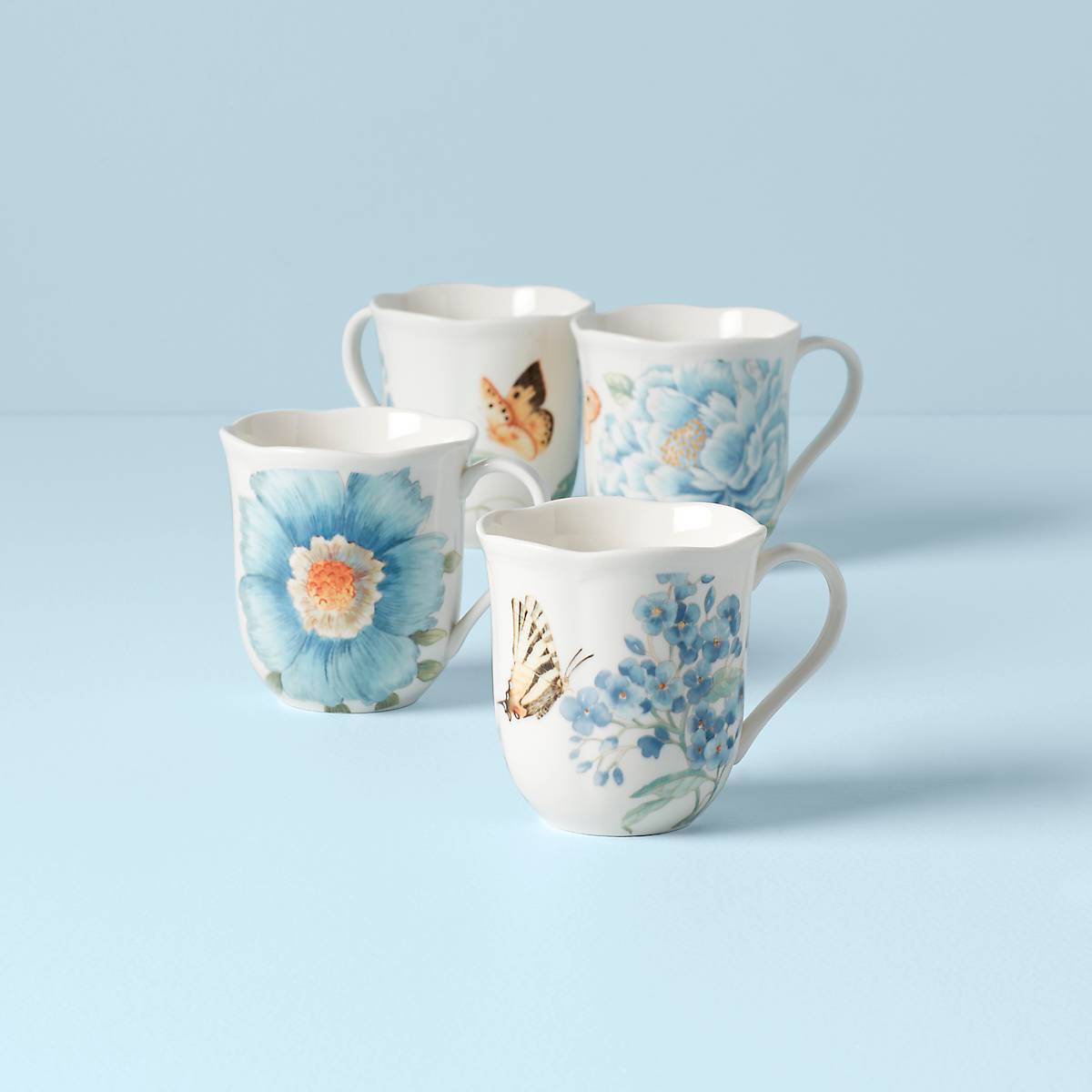 Lenox Premium Butterfly Meadow Blue Mugs, Set of 4
