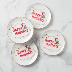 Lenox Premium Snoopy Christmas Accent Plates, Set of 4