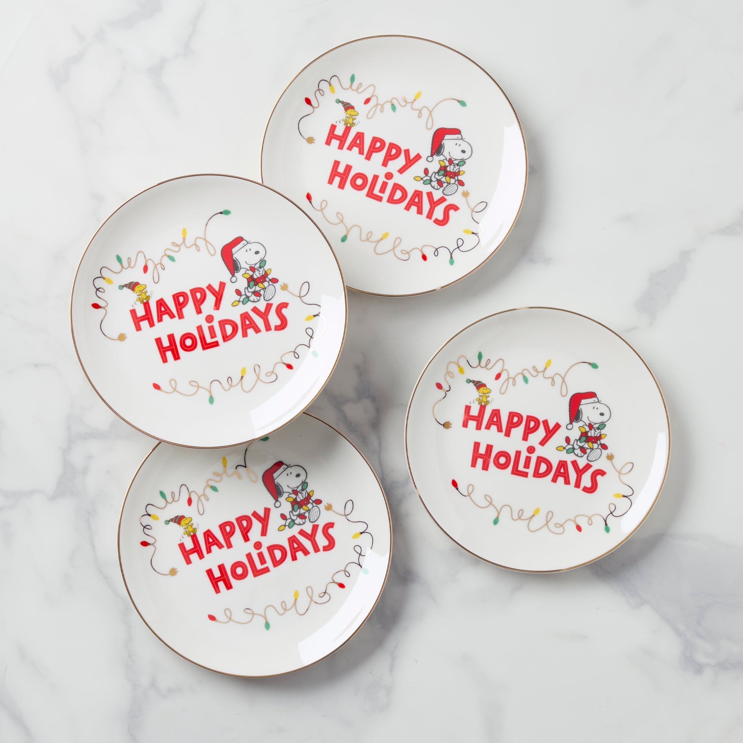 Lenox Premium Snoopy Christmas Accent Plates, Set of 4