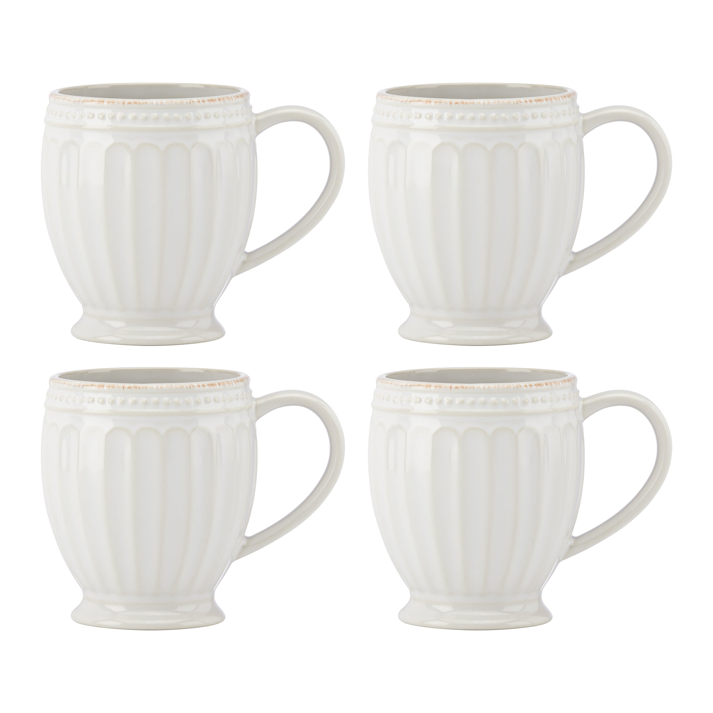 Lenox Premium French Perle Groove White Mugs, Set of 4