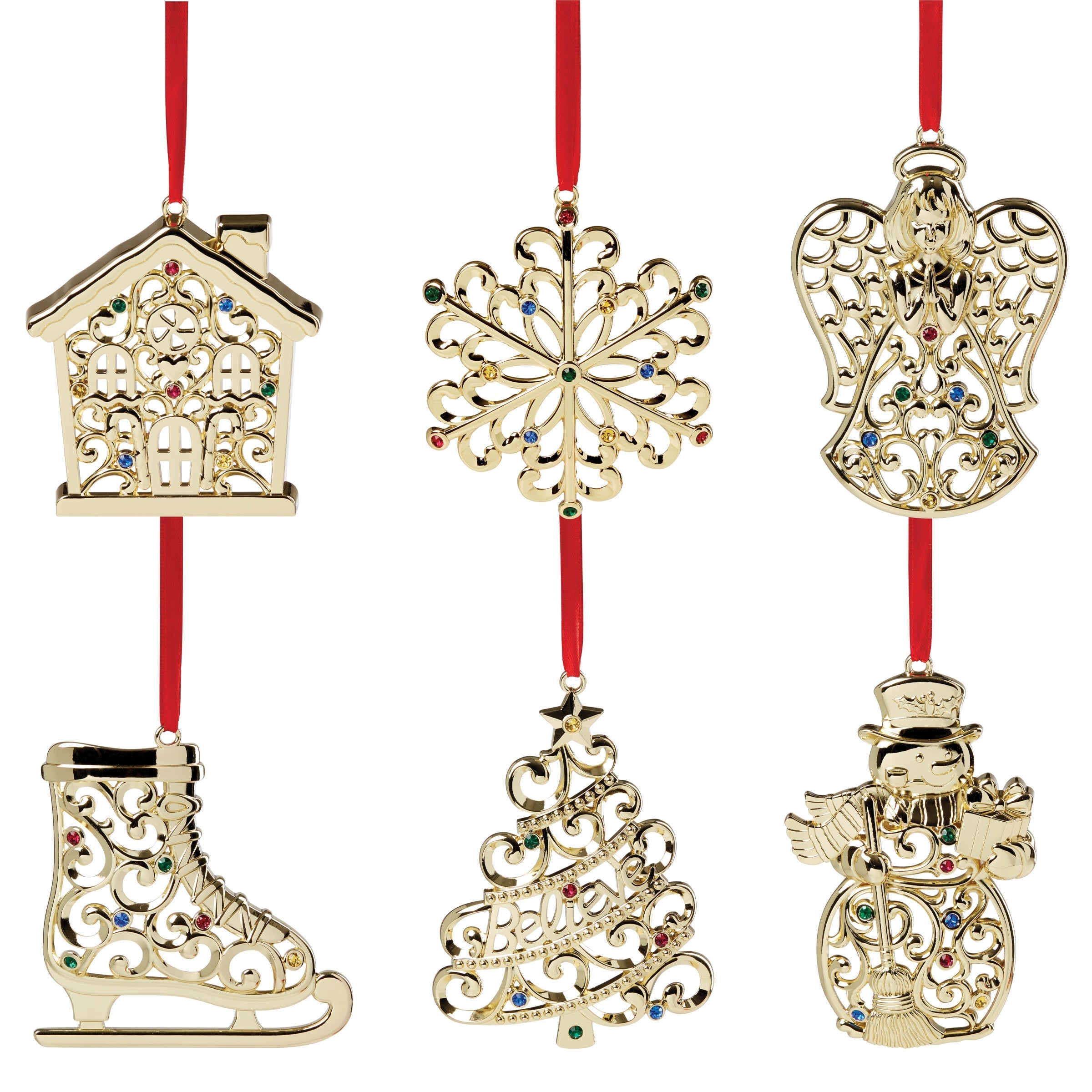 Lenox Premium Sparkle & Scroll Gold Ornaments, Set of 6 - Image 2