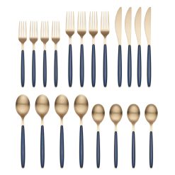 Lenox Premium Kiernan Champagne Satin Navy Handle 20-Piece Flatware Set