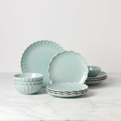 Lenox Premium French Perle Scallop Ice Blue 12-Piece Dinnerware Set