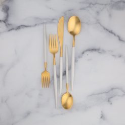 Alternative view of Lenox Premium Mazzy Gold Satin White Pom Handle 20-Piece Flatware Set