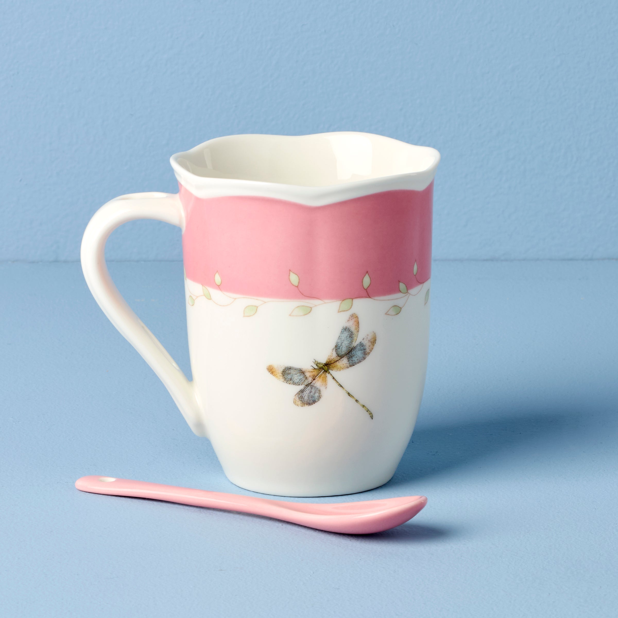 Lenox Premium Butterfly Meadow Pink Mugs with Spoons, Set of 2 - Image 4