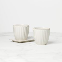 Alternative view of Lenox Premium French Perle Scallop White 3-Piece Herb Pot Set