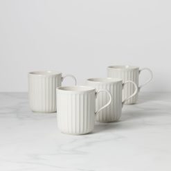 Lenox Premium French Perle Scallop White Mugs, Set of 4