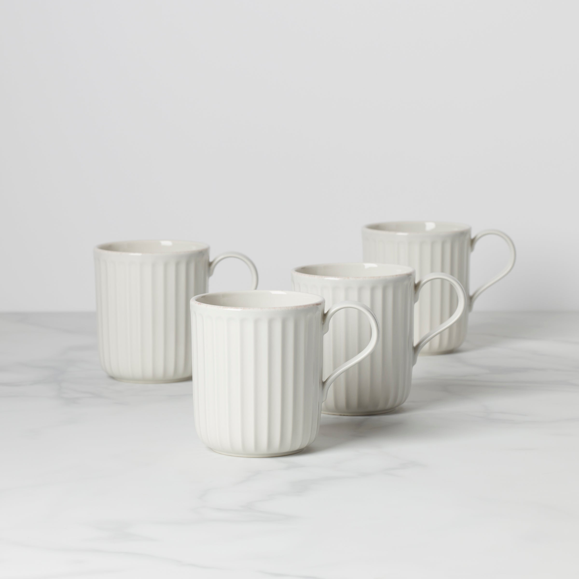 Lenox Premium French Perle Scallop White Mugs, Set of 4