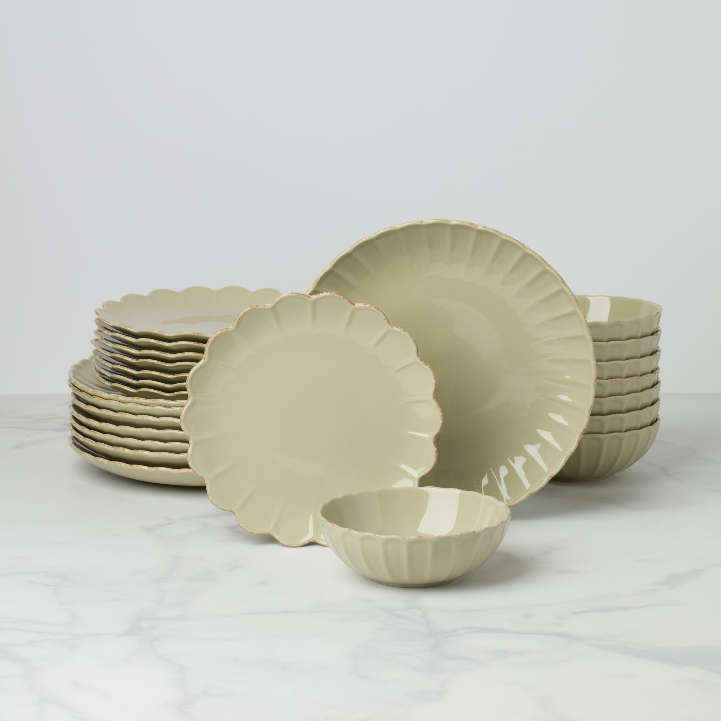 Lenox Premium French Perle Scallop Matcha 24-Piece Dinnerware Set