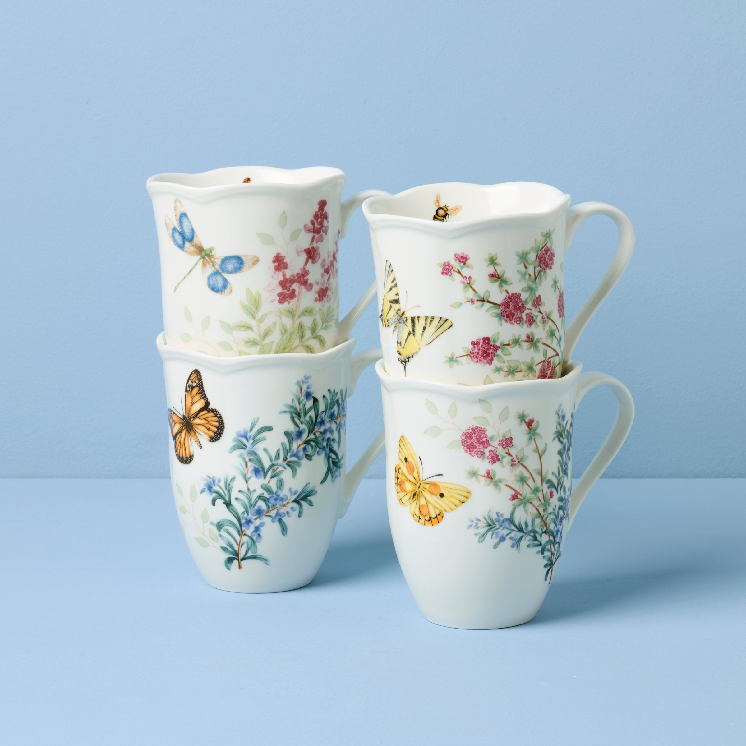 Lenox Premium Butterfly Meadow Herbs Mugs, Set of 4