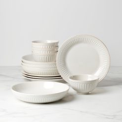 Lenox Premium French Perle Groove White 12-Piece Dinnerware Set