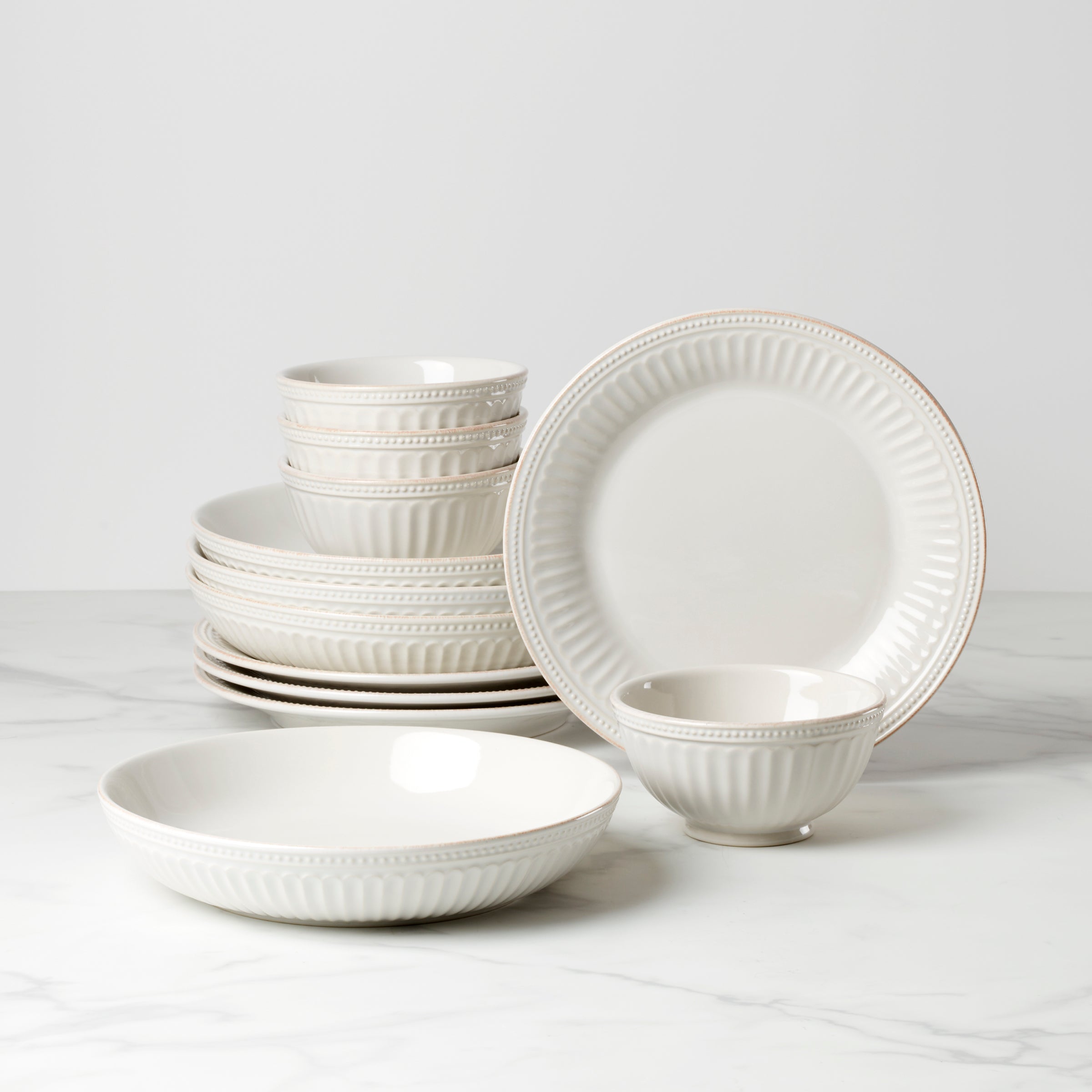 Lenox Premium French Perle Groove White 12-Piece Dinnerware Set