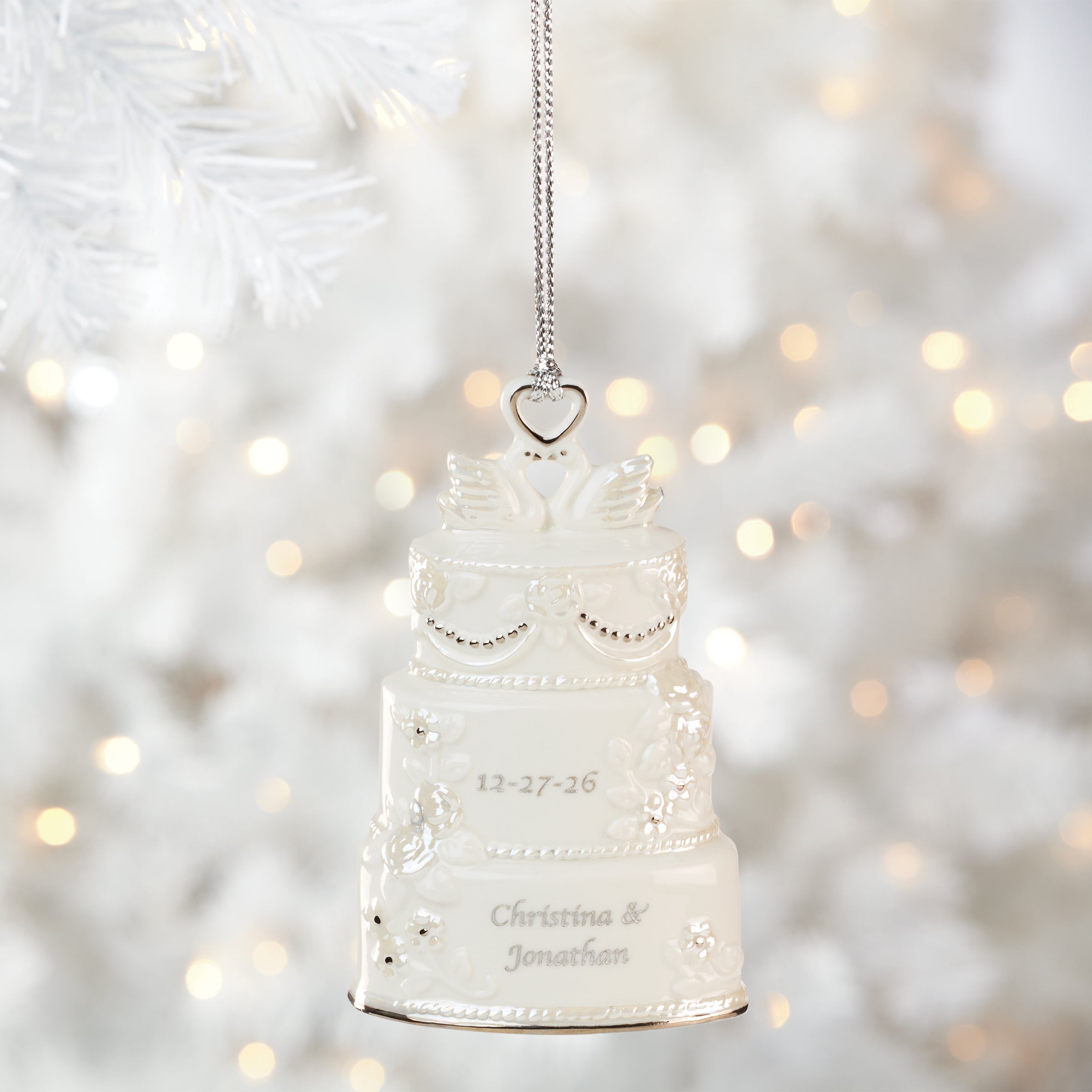 Lenox Premium Personalized Celebrate Love Wedding Cake Ornament - Image 2