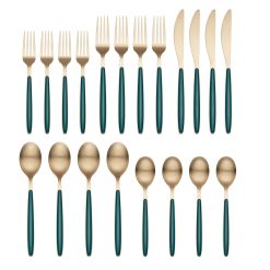 Lenox Premium Kiernan Champagne Satin Green Handle 20-Piece Flatware Set