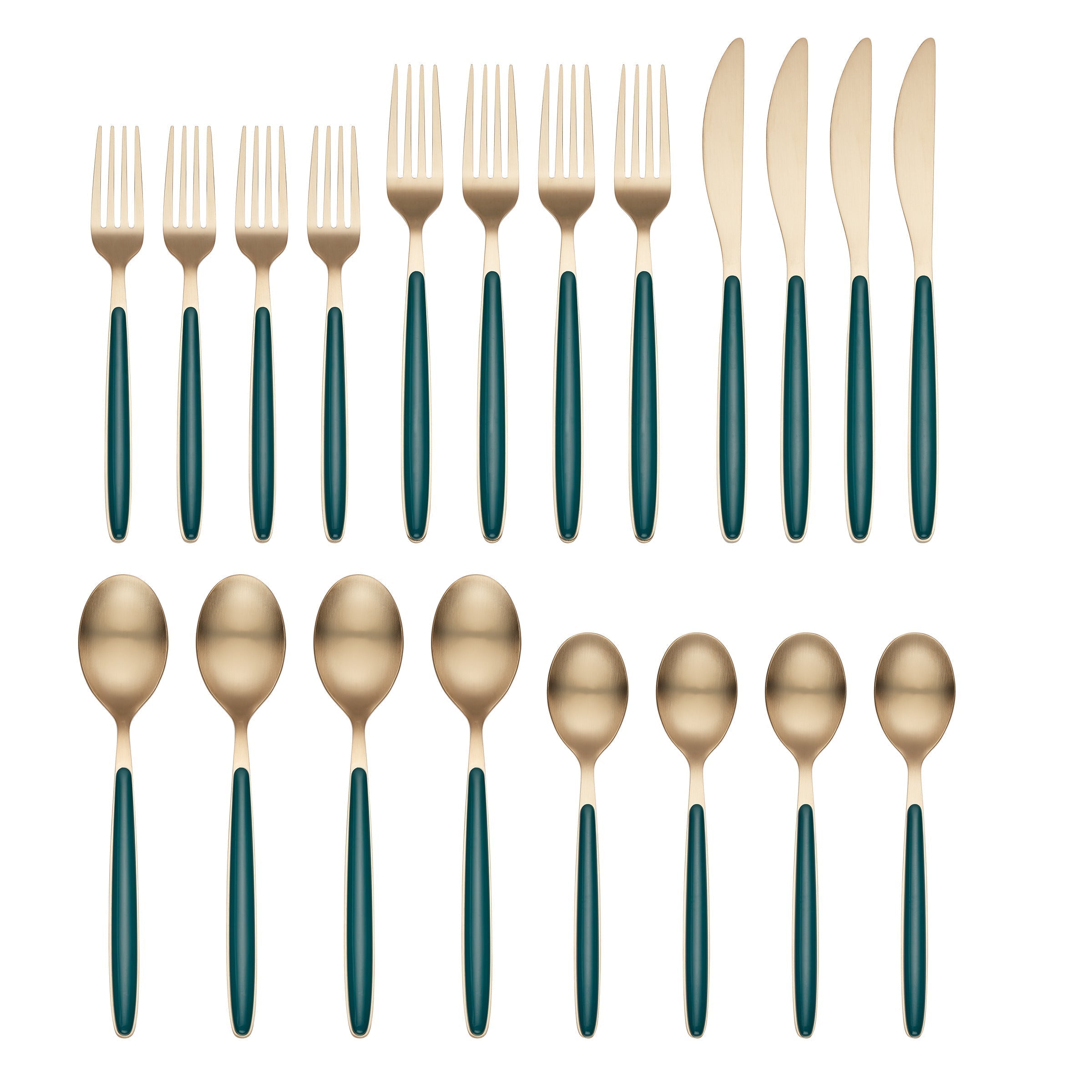 Lenox Premium Kiernan Champagne Satin Green Handle 20-Piece Flatware Set