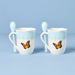 Alternative view of Lenox Premium Butterfly Meadow Blue Mugs with Spoons, Set of 2