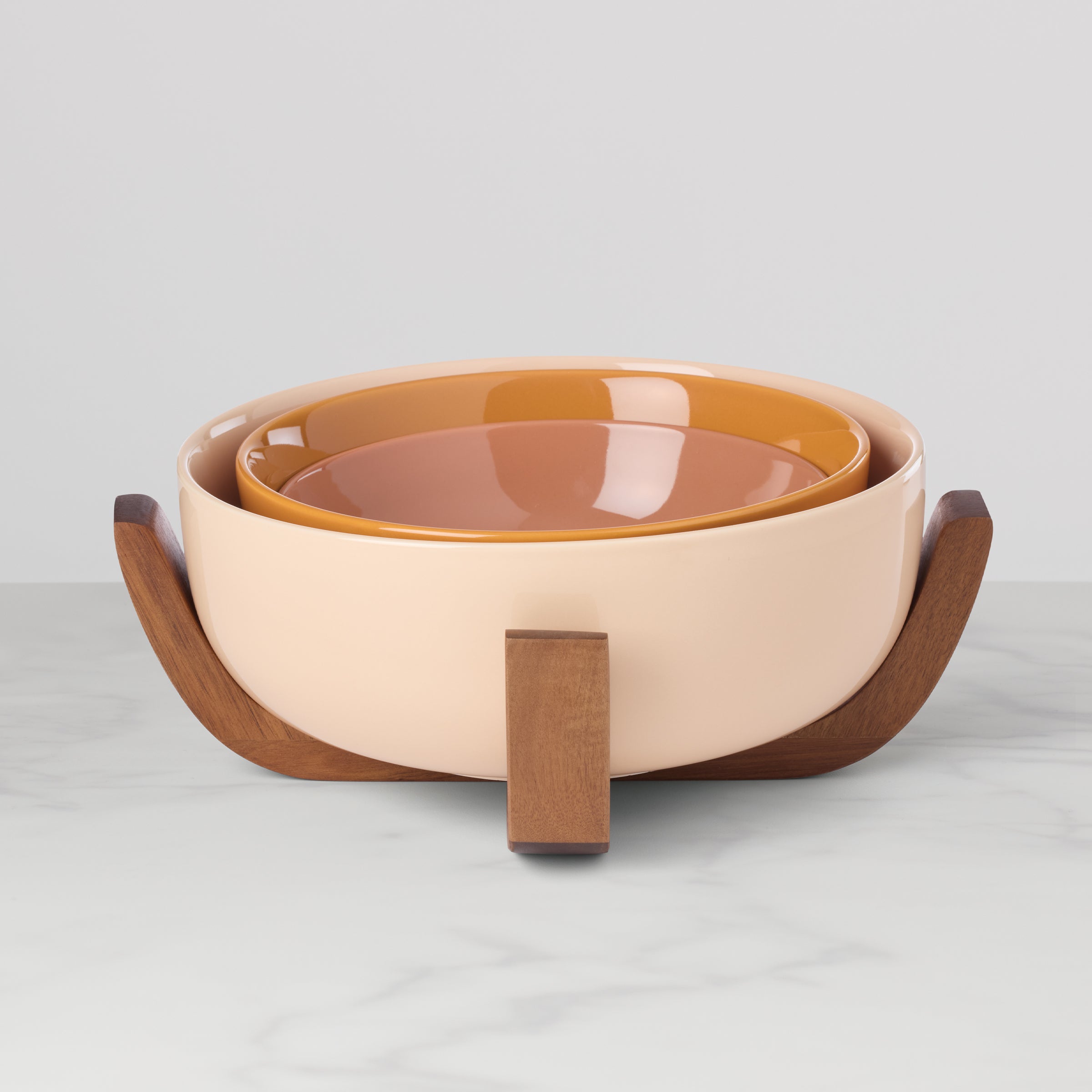 Lenox Premium 24 Seven Sunbaked 3-Piece Nesting Bowl Set with Wood Stand