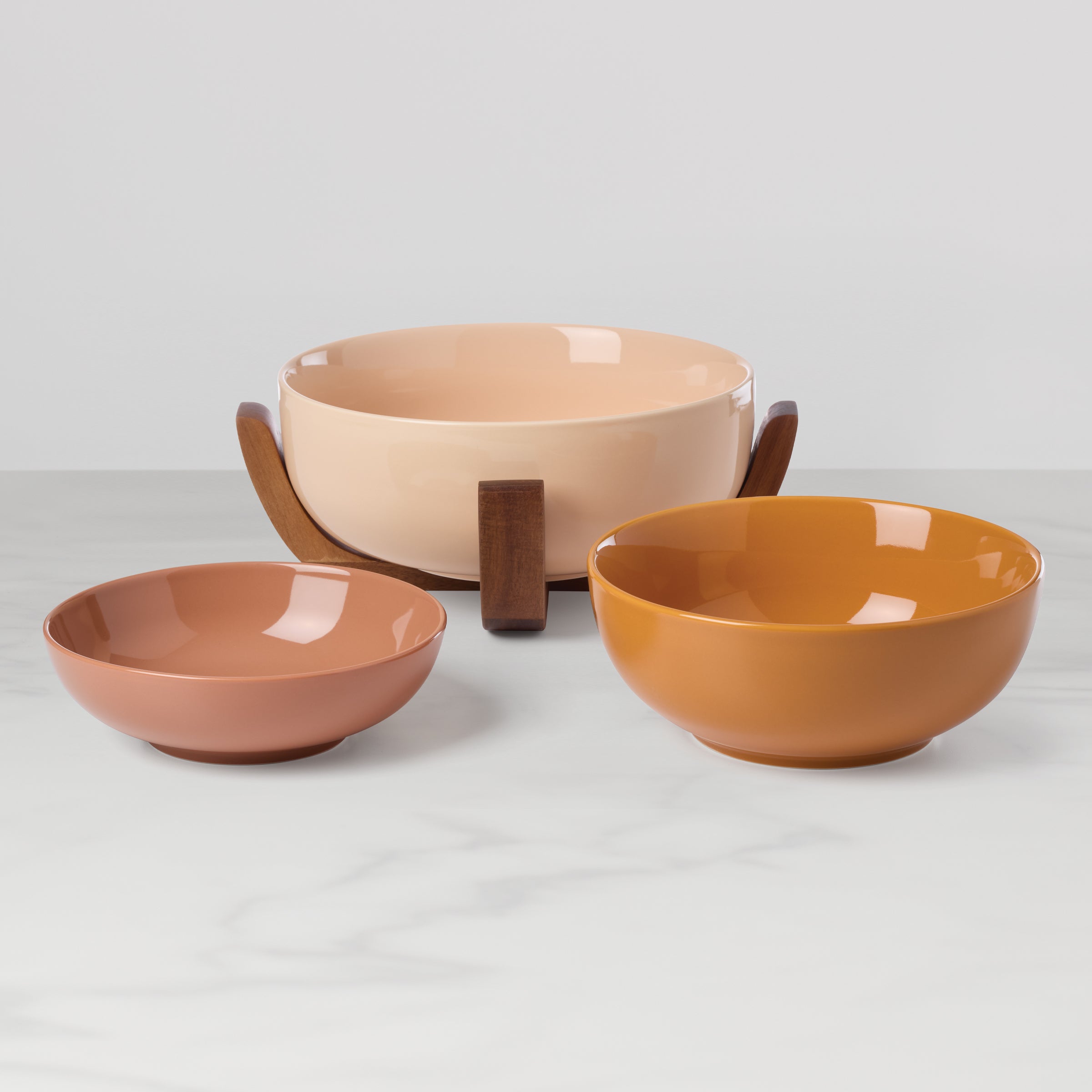Lenox Premium 24 Seven Sunbaked 3-Piece Nesting Bowl Set with Wood Stand - Image 2