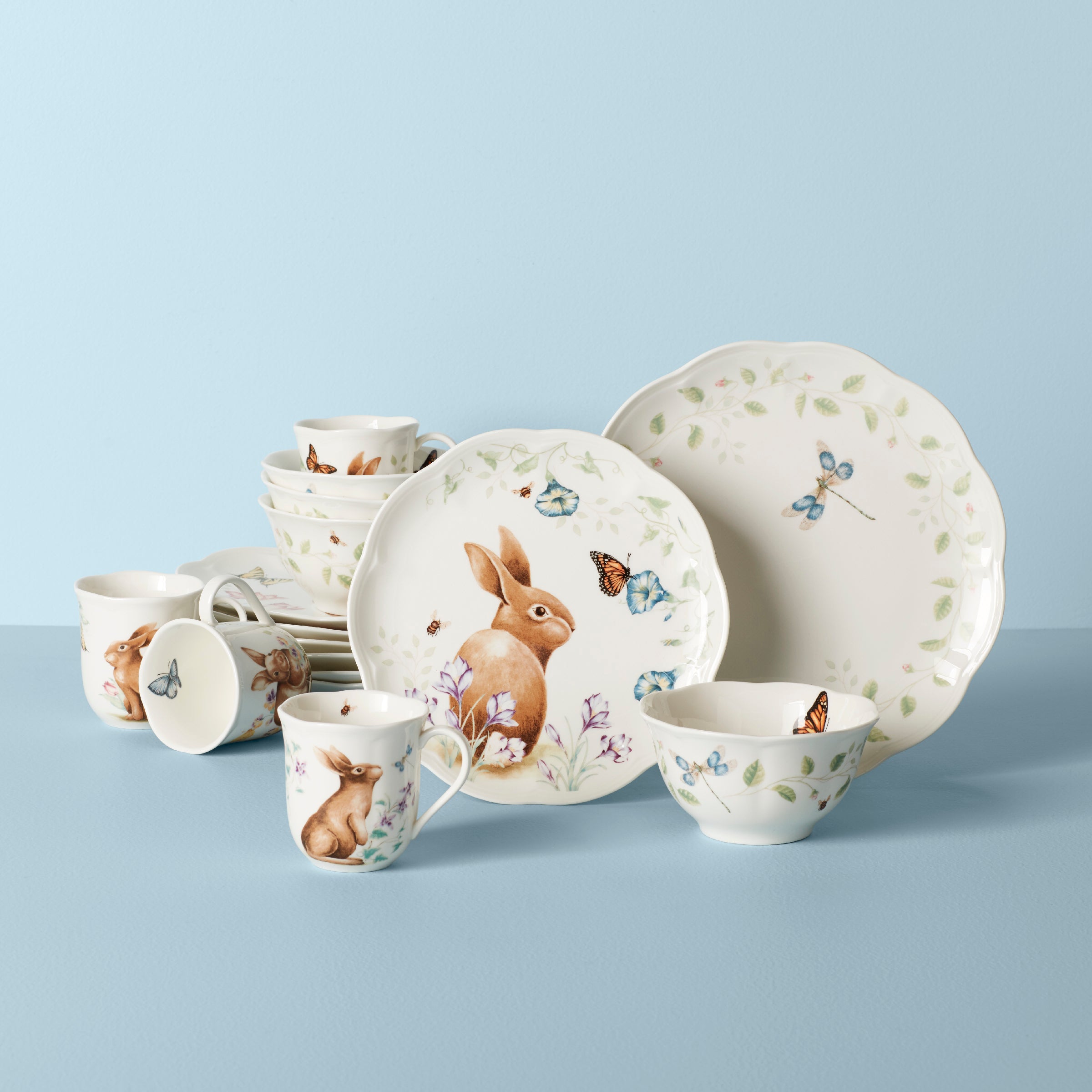 Lenox Premium Butterfly Meadow Bunny 16-Piece Dinnerware Set