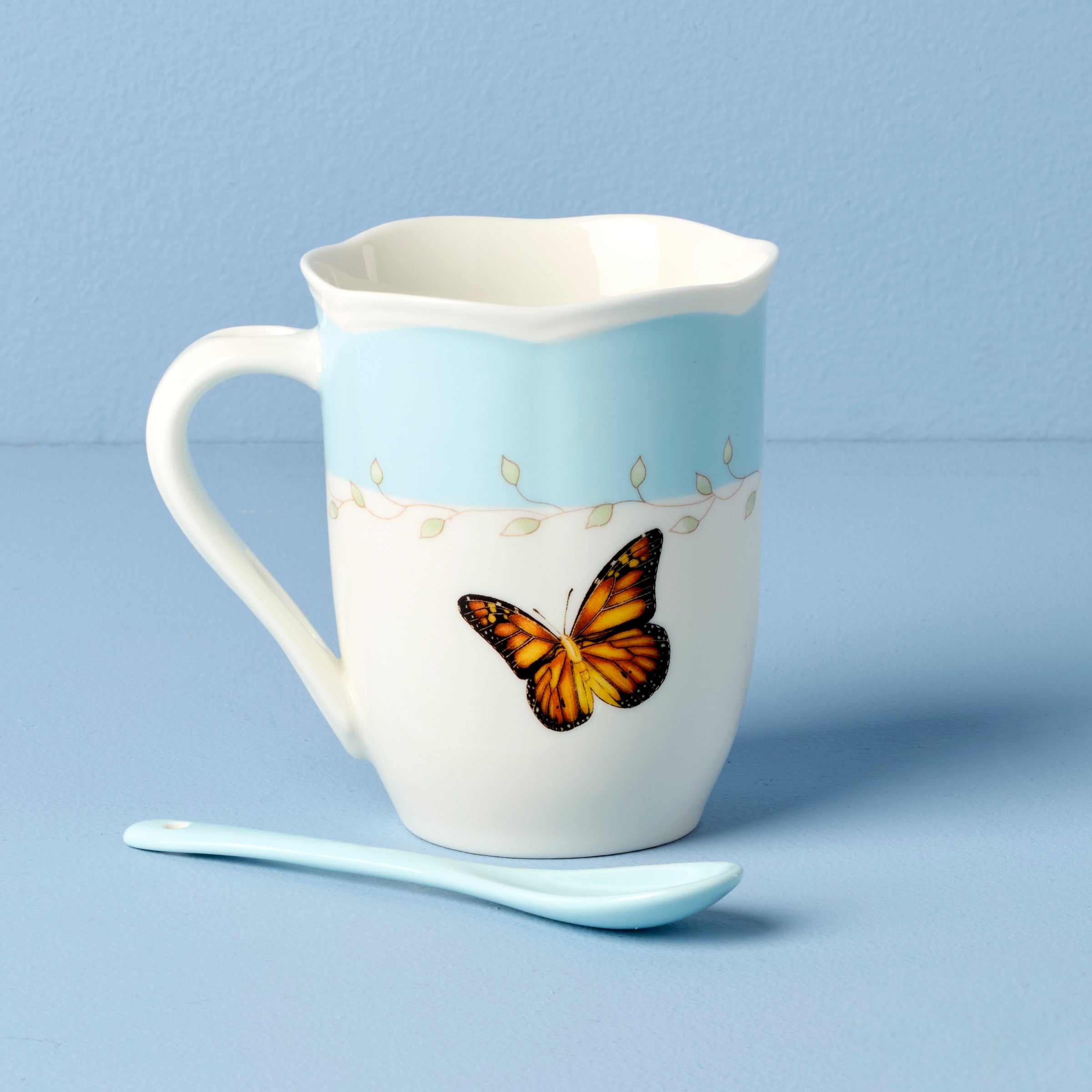 Lenox Premium Butterfly Meadow Blue Mugs with Spoons, Set of 2 - Image 4