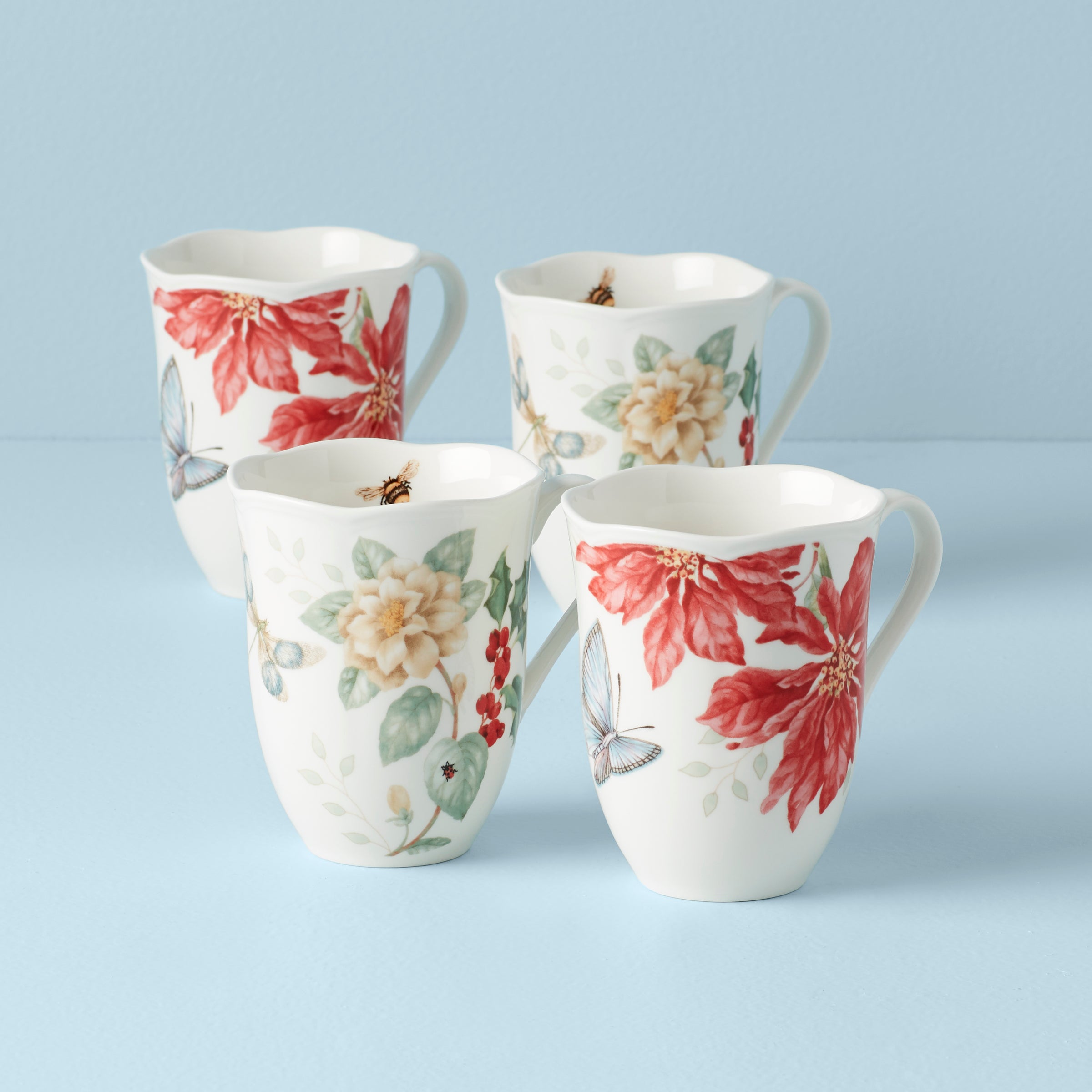 Lenox Premium Butterfly Meadow Holiday Mugs, Set of 4
