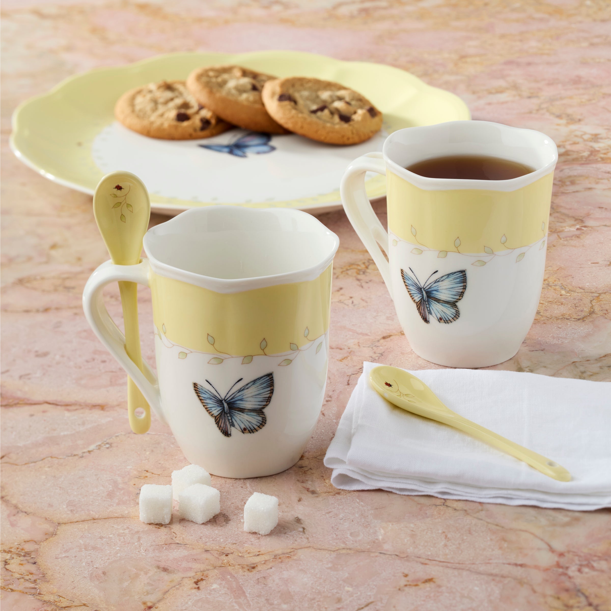Lenox Premium Butterfly Meadow Yellow Mugs with Spoons, Set of 2 - Image 5