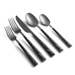 Lenox Premium Eivin Mirror with Black Marble Handle 20-Piece Flatware Set