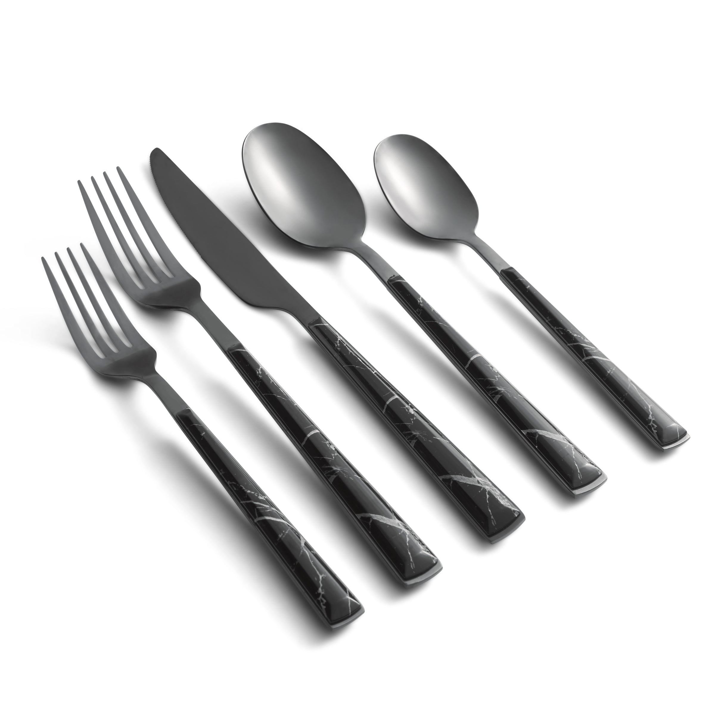 Lenox Premium Eivin Mirror with Black Marble Handle 20-Piece Flatware Set