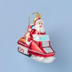 Lenox Premium Retro Blown Glass Santa on Snowmobile Ornament