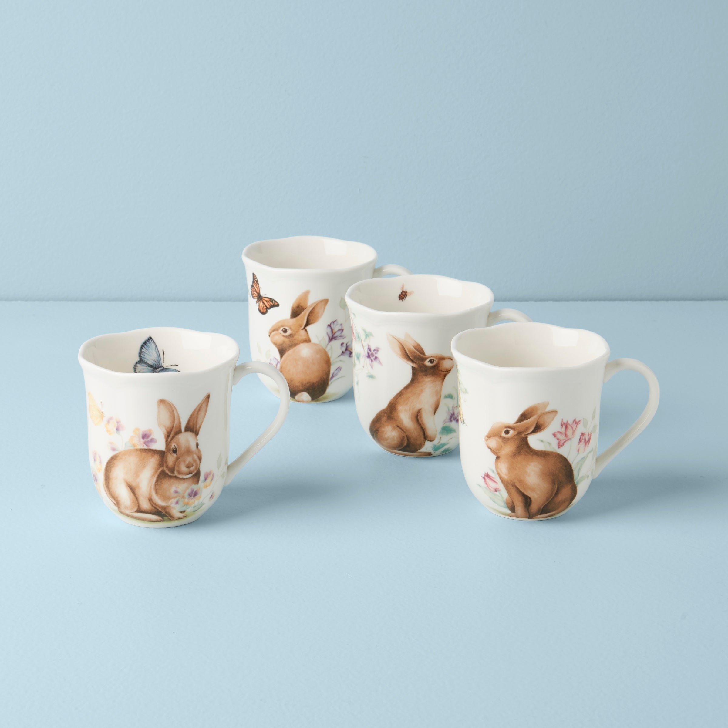 Lenox Premium Butterfly Meadow Bunny Mugs, Set of 4