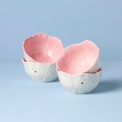 Lenox Premium Butterfly Meadow Floral Pink Dessert Bowls, Set of 4