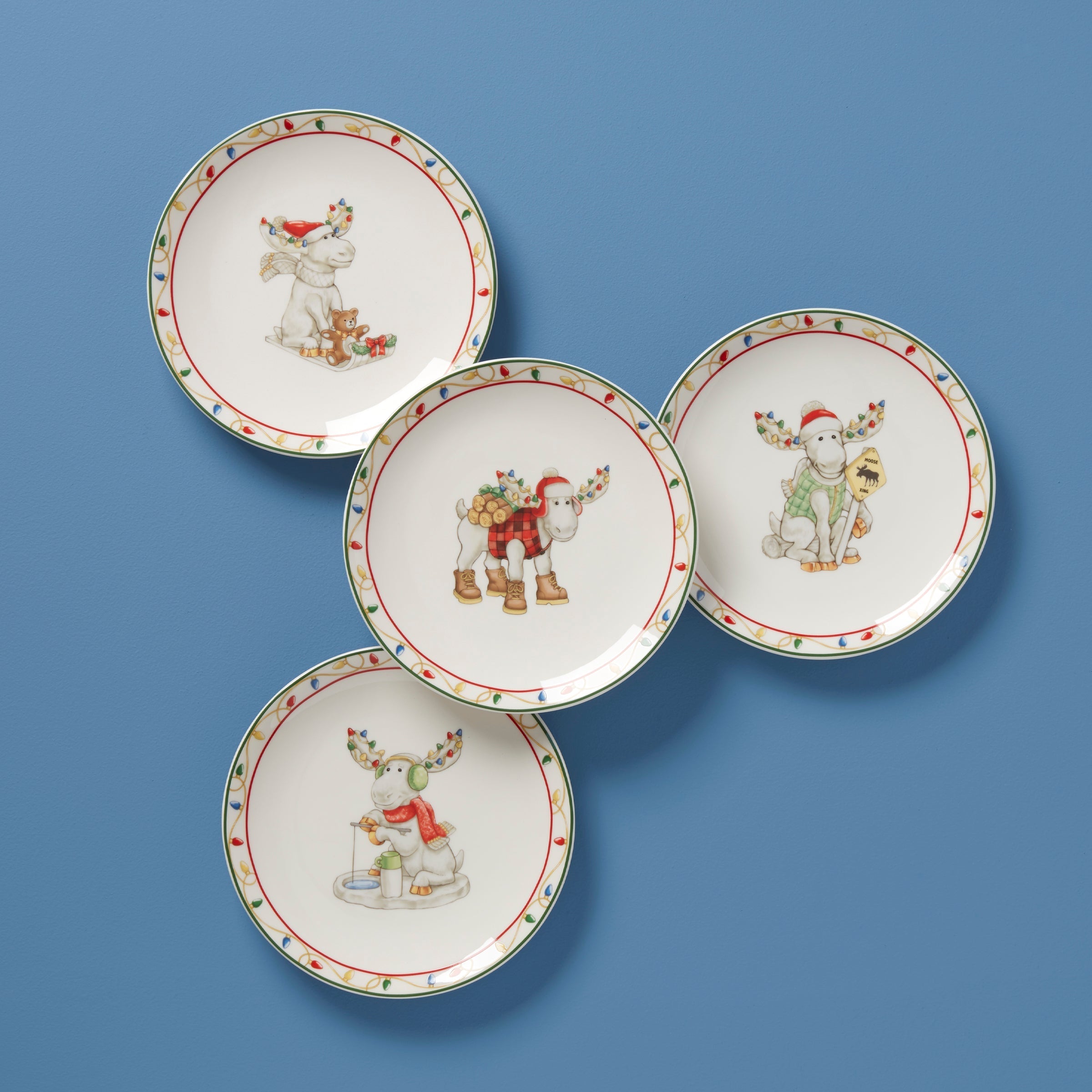 Lenox Premium Merry Marcel Moose 4-Piece Dessert Plate Set