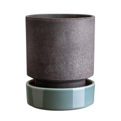 Lenox Premium Hoff Raw Grey & Glazed Misty Blue 14cm Pot with Saucer